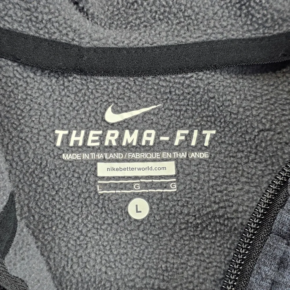 Nike Hoodie Mens Large Grey Therma-FIT Full Zip‎ Fleece Jacket Thumbholes